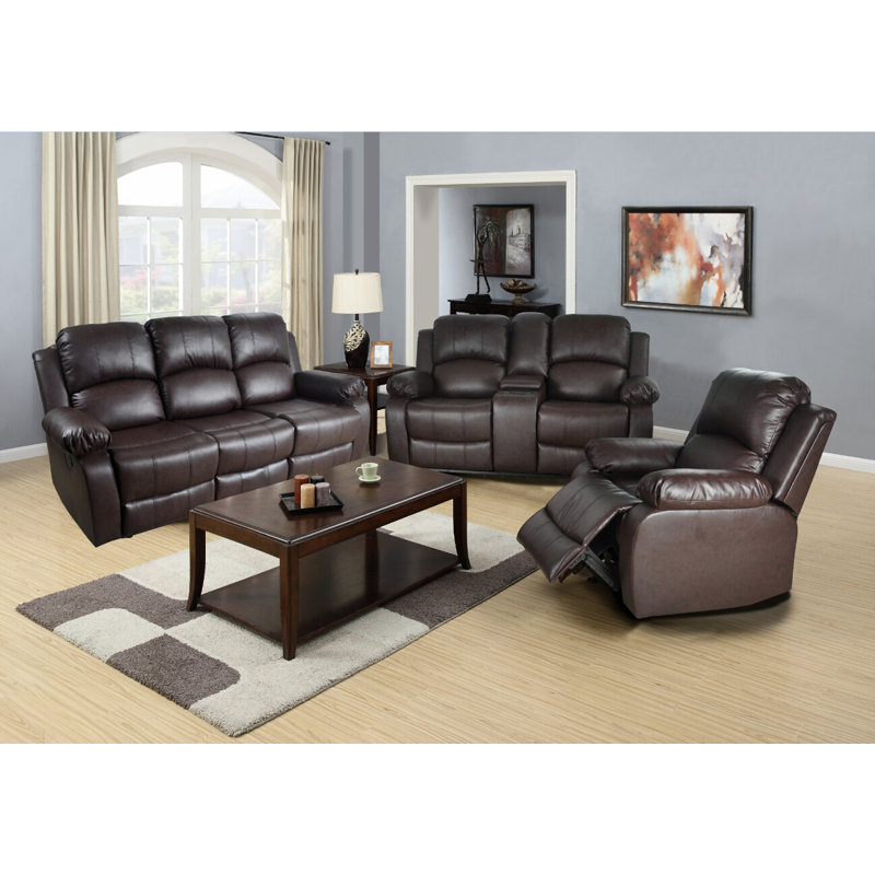 Red Barrel Studio® Harton 3 Piece Faux Leather Reclining Living Room
